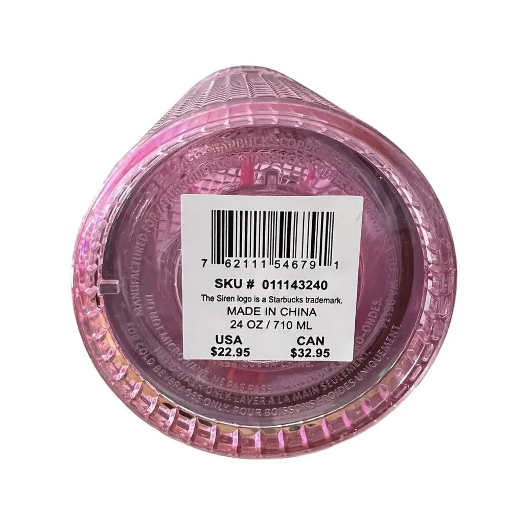 Starbucks 2023 Grid Bubblegum Gradient Pink Silver Iridescent Tumbler Cup 24 oz